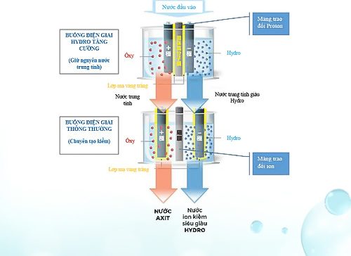Mô phỏng công nghệ điện giải kép của máy lọc ion kiềm Trim Ion Hyper