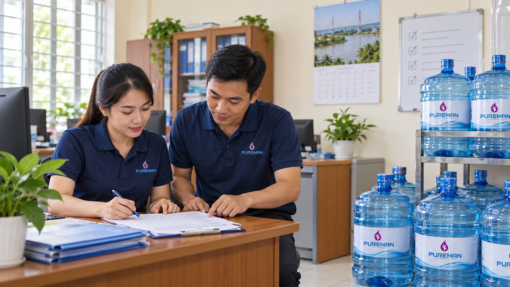 Nhân viên PureMan cùng cơ quan địa phương rà soát nhu cầu nước uống