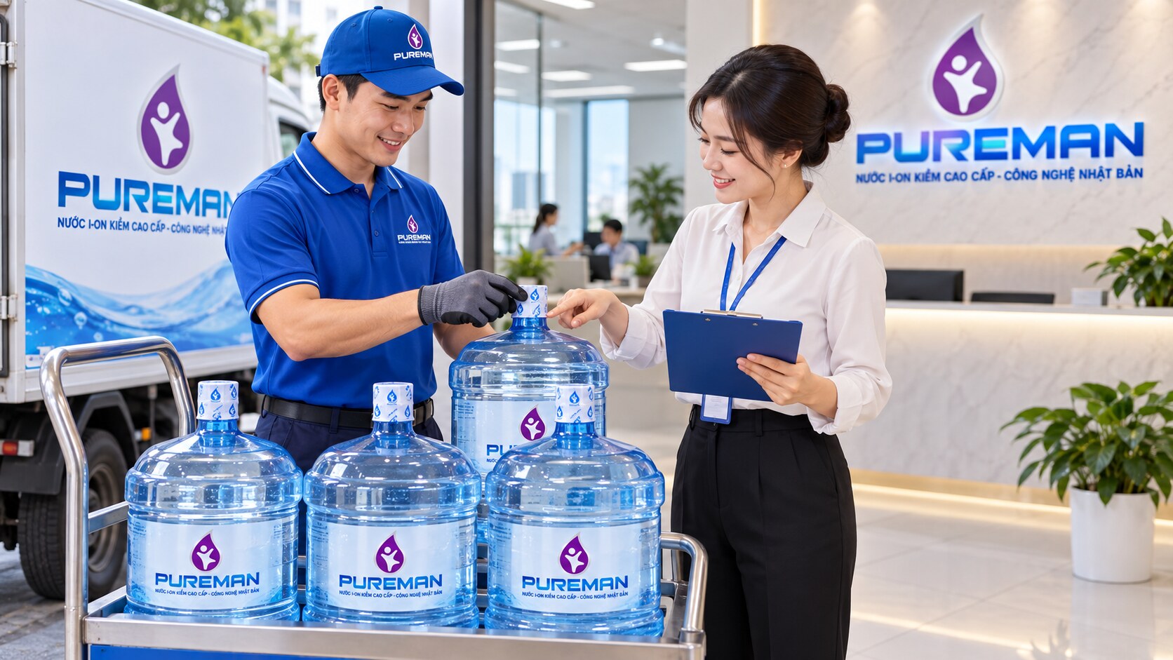 Nhân viên PureMan và doanh nghiệp kiểm tra niêm phong khi giao nhận