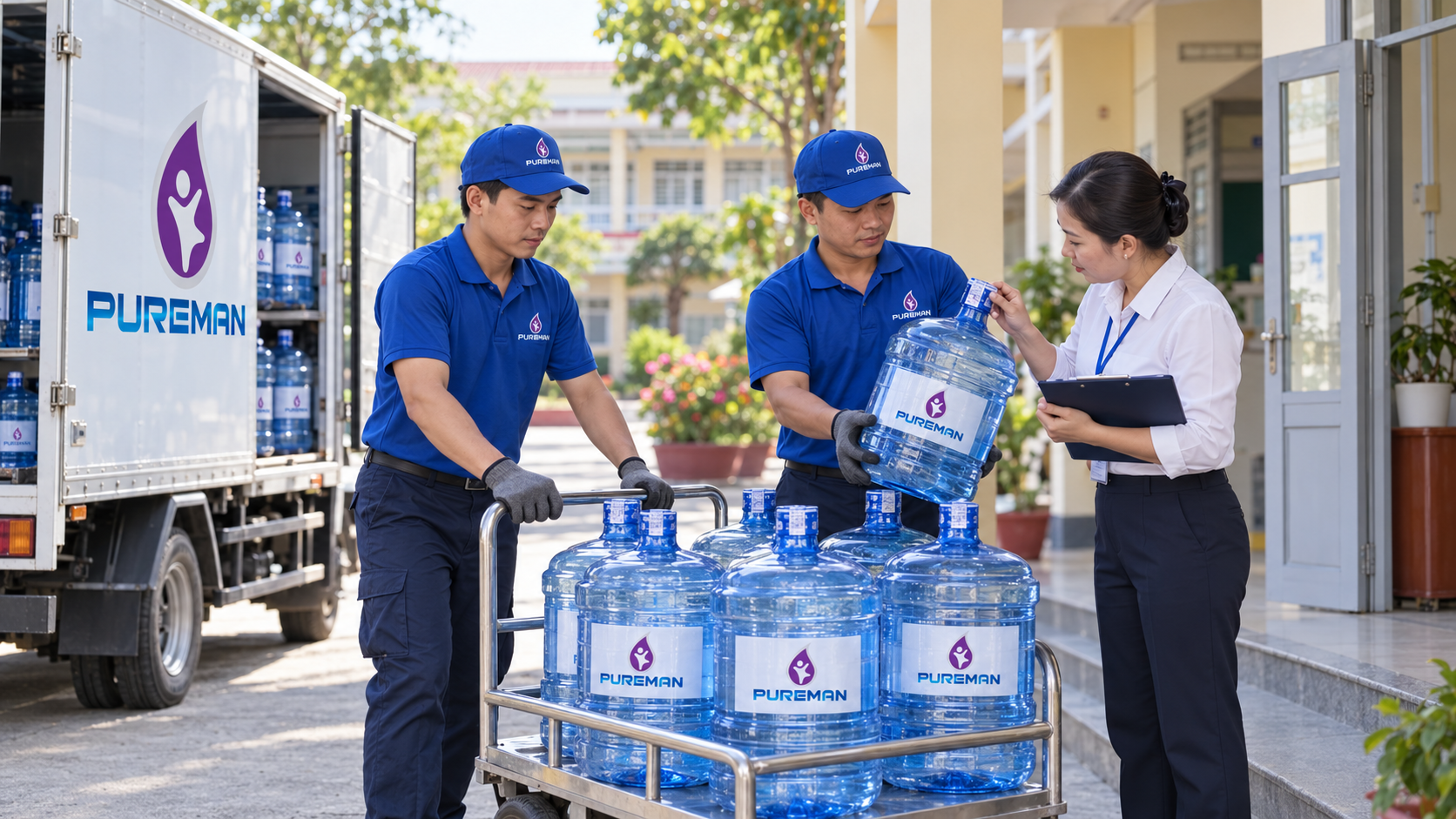PureMan giao bổ sung nước cho trường học