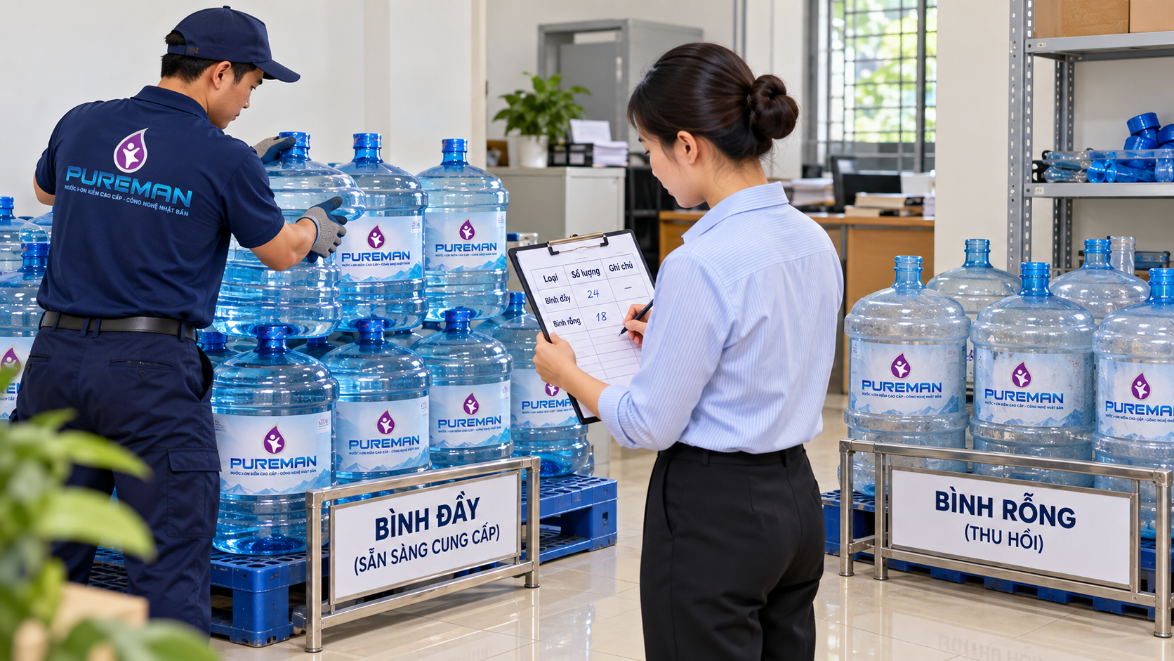 Kiểm đếm và phân khu vỏ bình PureMan tại cơ quan
