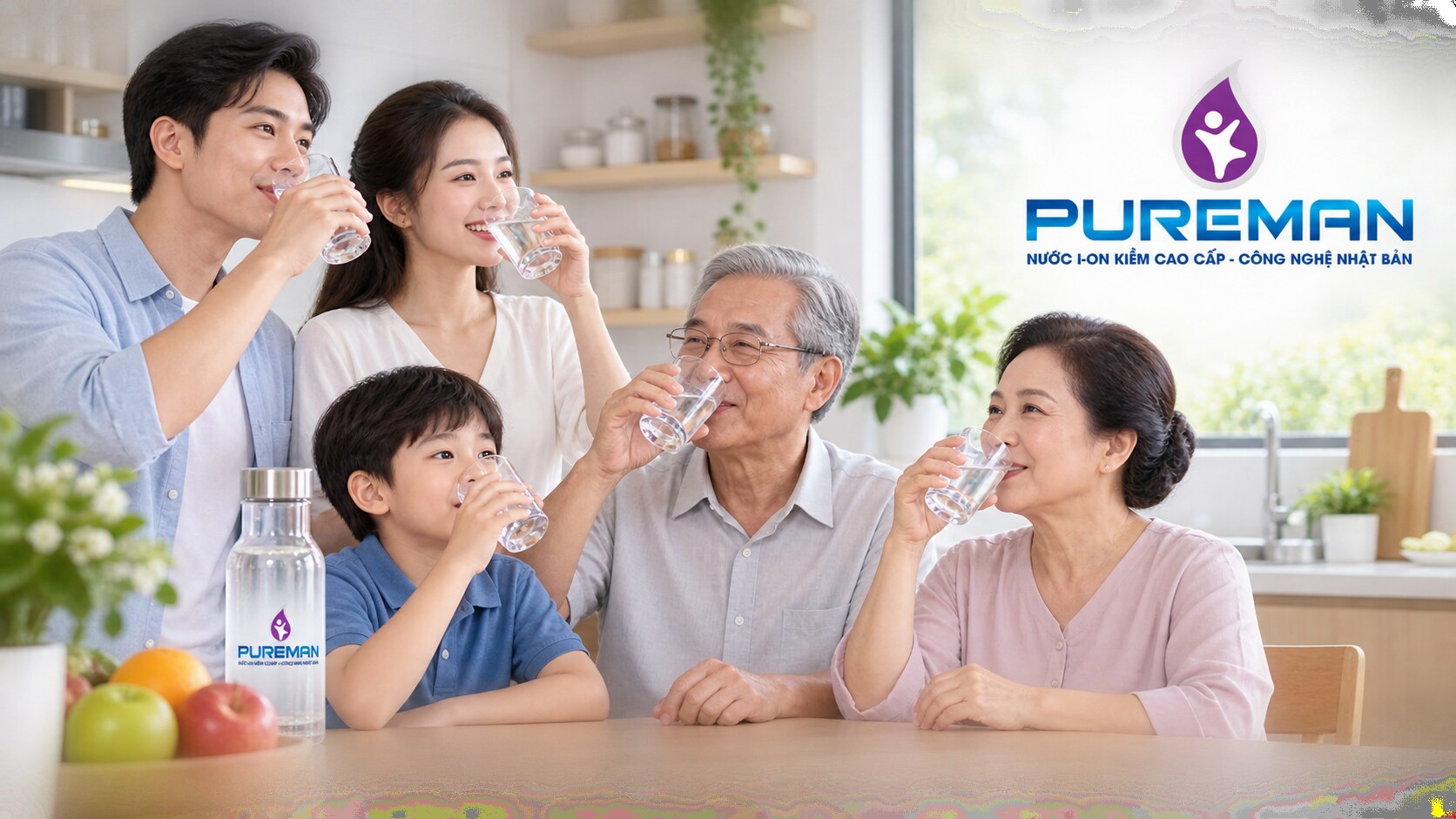 Gia đình lựa chọn nước kiềm tính PureMan trong sinh hoạt hằng ngày