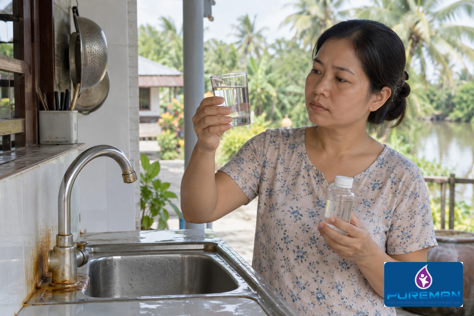 Cư dân quan sát nước và vết ố quanh vòi tại nhà